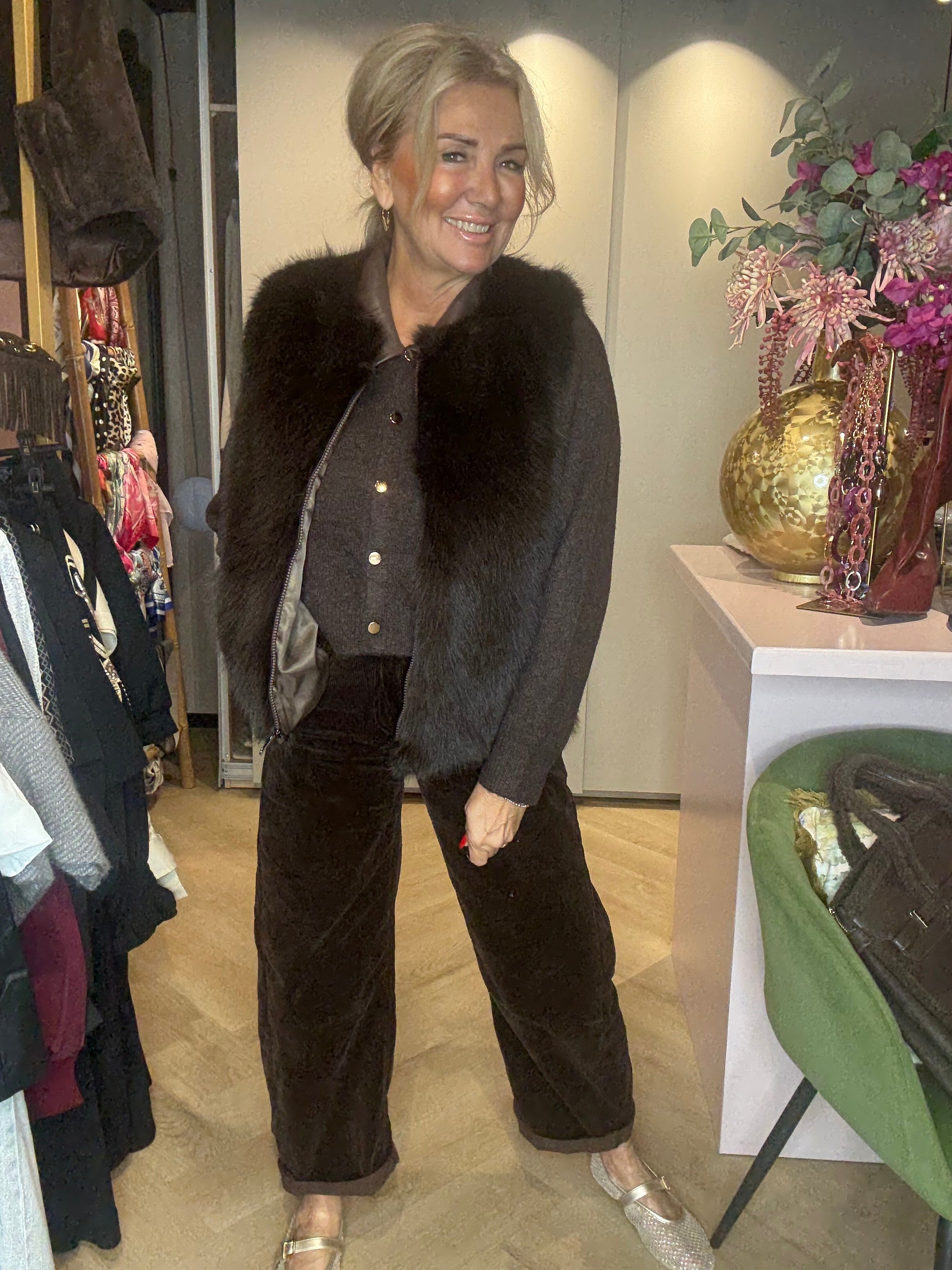 Bont Bodywarmer Met Rits Donkerbruin